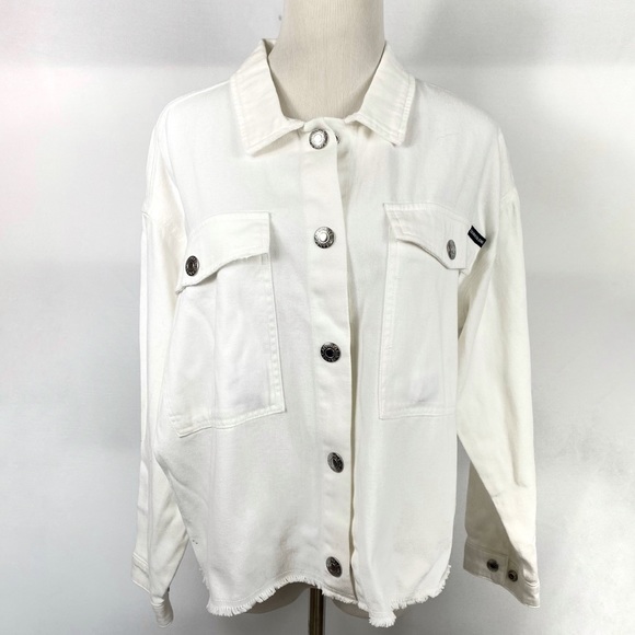CALVIN KLEIN White Drop Shoulder Denim Jean Jacket - Picture 2 of 8